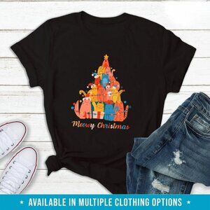 Cat Christmas Tshirt, Meowy Xmas Graphics T-shirt for Cat Lover